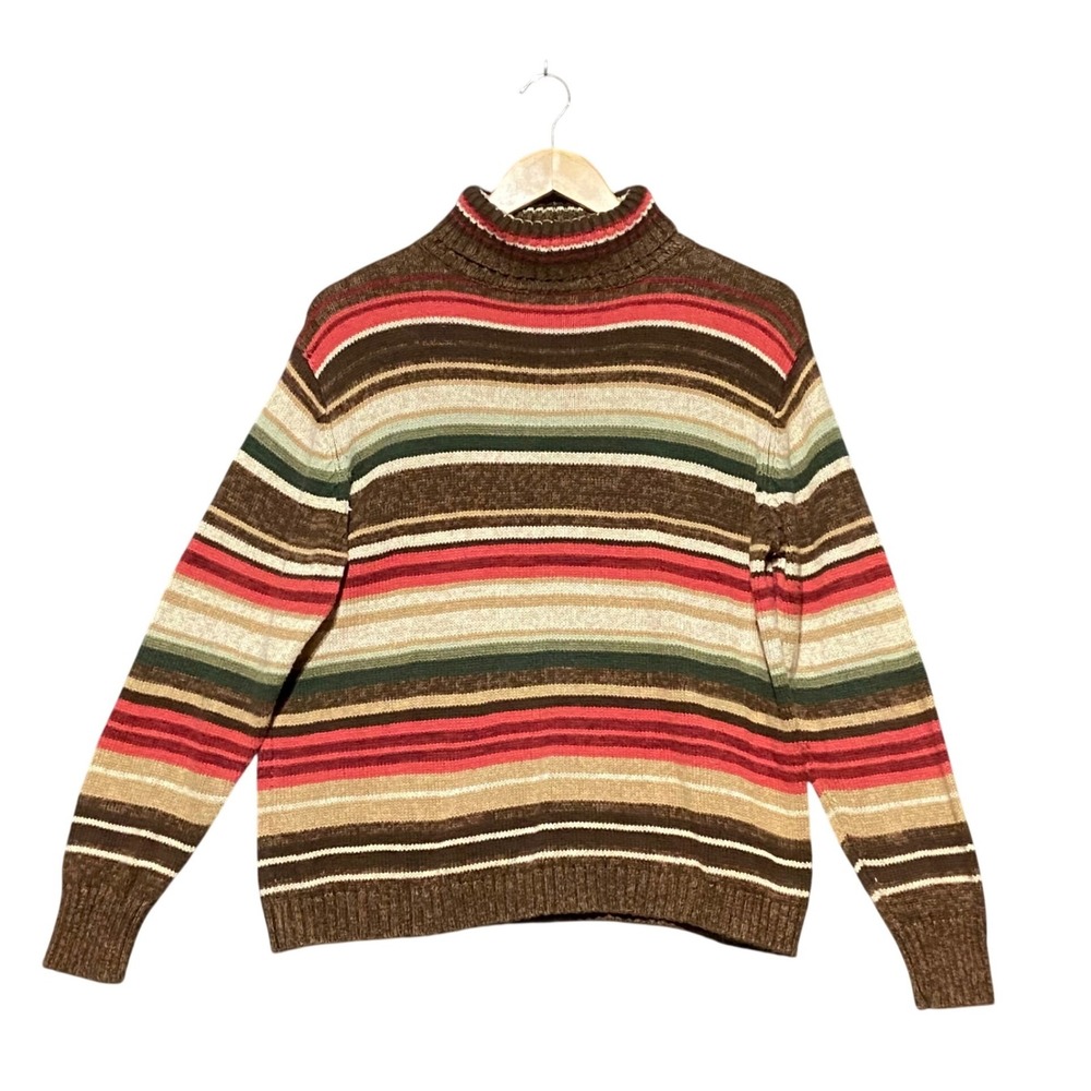 Tiara International Womens Striped Turtleneck Sweater Vintage L Granola Y2K Cozy